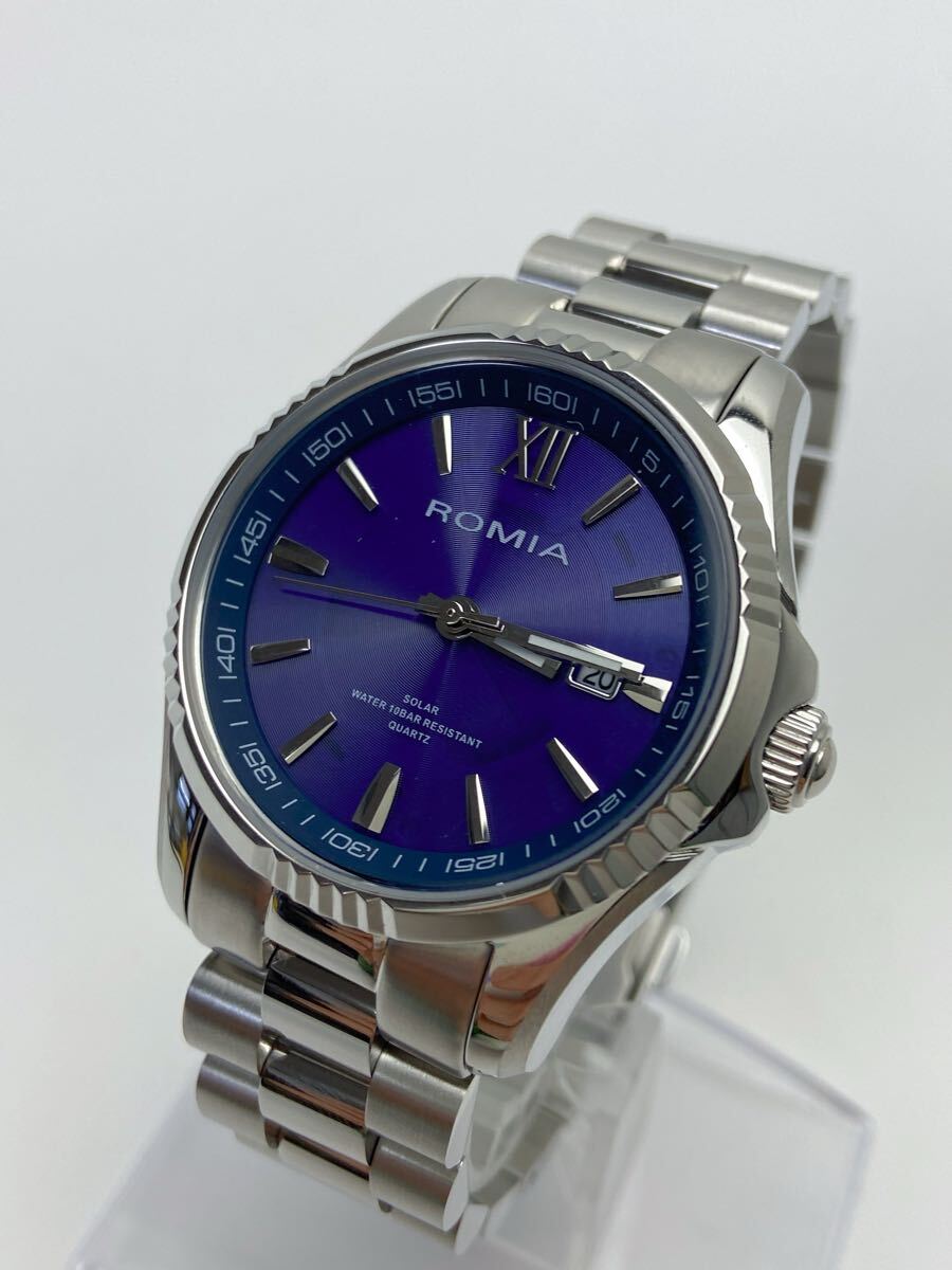 C132 極美品 ROMIA ロミア ソーラー 腕時計 RM-828MB ネイビー文字盤 メンズ _1