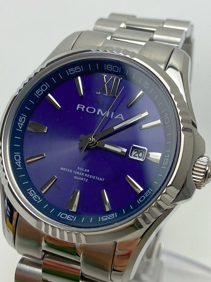 C132 極美品 ROMIA ロミア ソーラー 腕時計 RM-828MB ネイビー文字盤 メンズ _2
