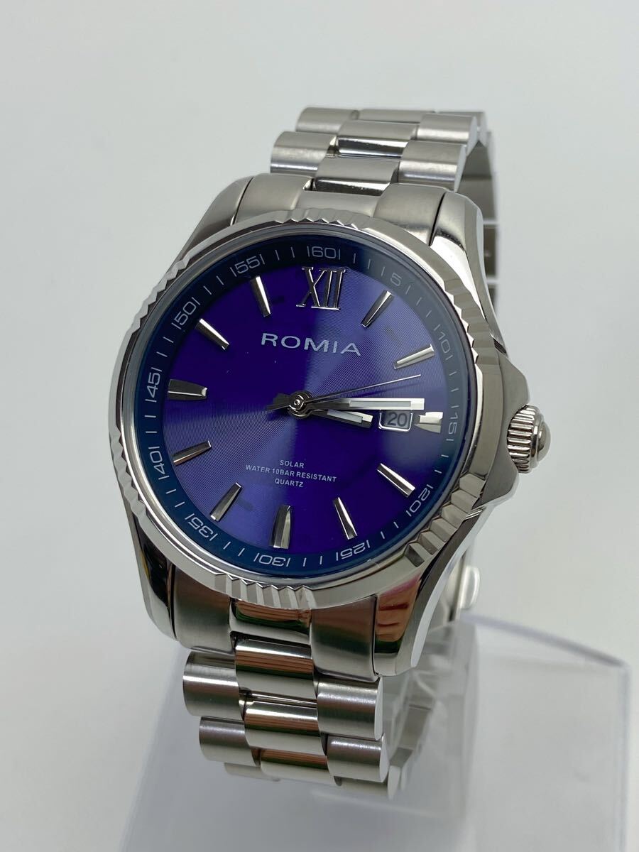 C132 極美品 ROMIA ロミア ソーラー 腕時計 RM-828MB ネイビー文字盤 メンズ _3