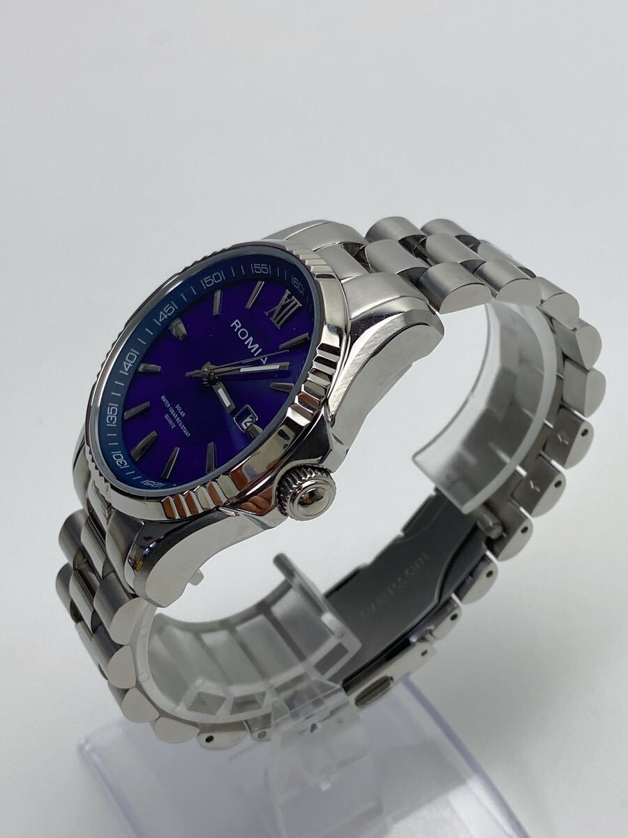 C132 極美品 ROMIA ロミア ソーラー 腕時計 RM-828MB ネイビー文字盤 メンズ _4
