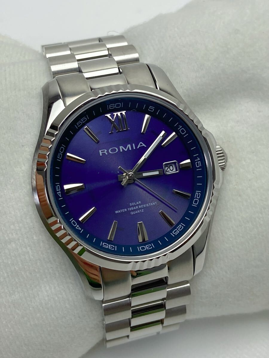 C132 極美品 ROMIA ロミア ソーラー 腕時計 RM-828MB ネイビー文字盤 メンズ _5
