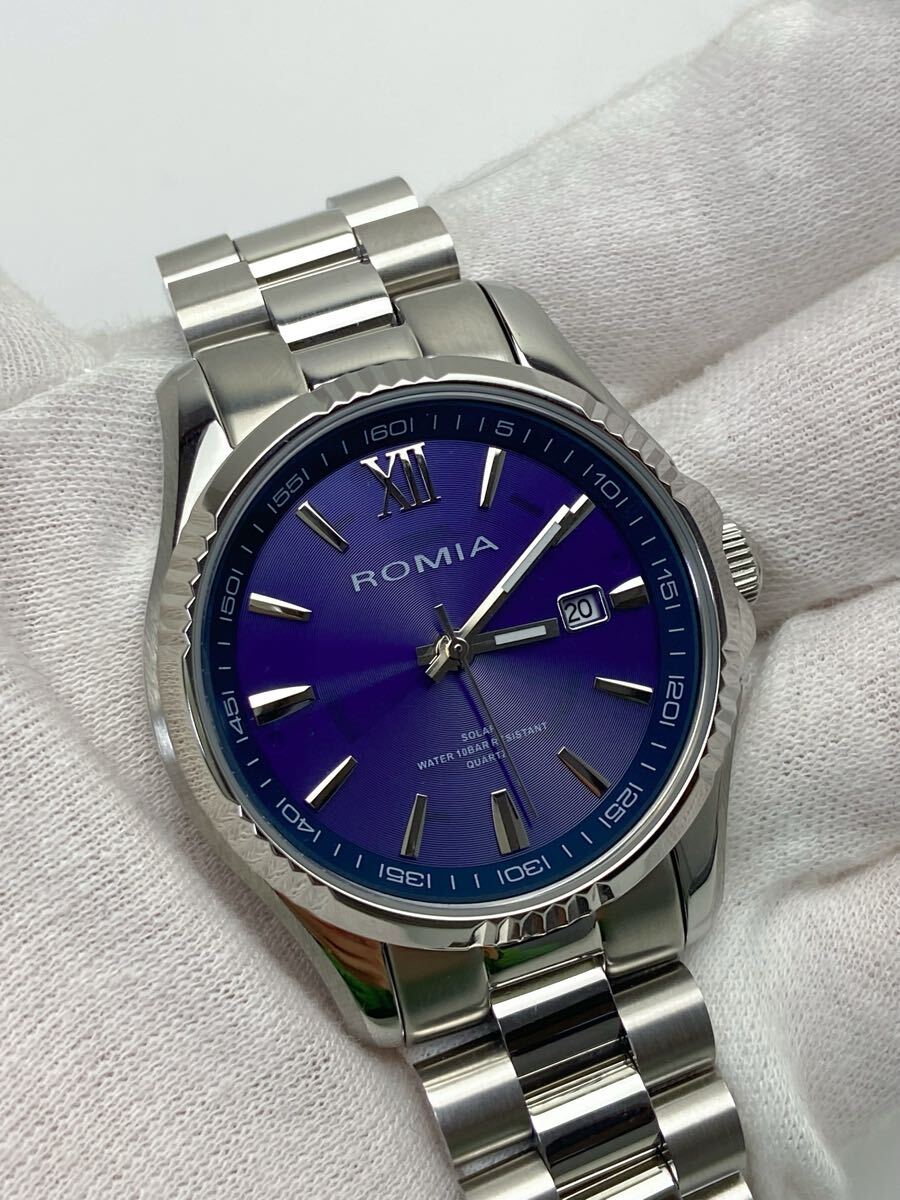 C132 極美品 ROMIA ロミア ソーラー 腕時計 RM-828MB ネイビー文字盤 メンズ _6