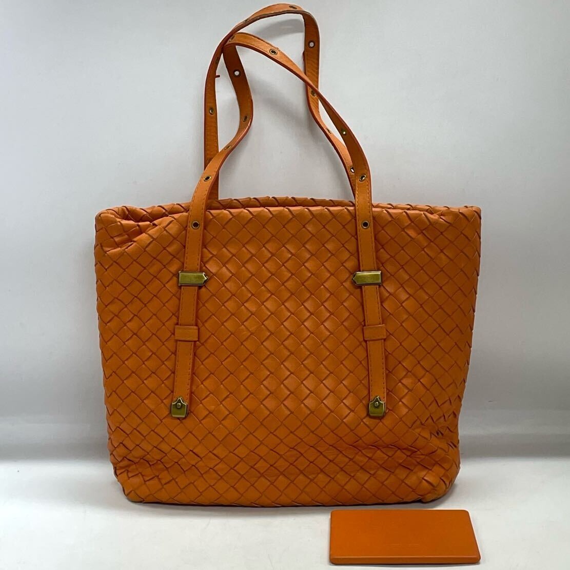 1M54 1円スタート BOTTEGAVENETA / 162937 ボッテガヴェネタ イントレチャート ラムレザー トートバッグ オレンジ ...