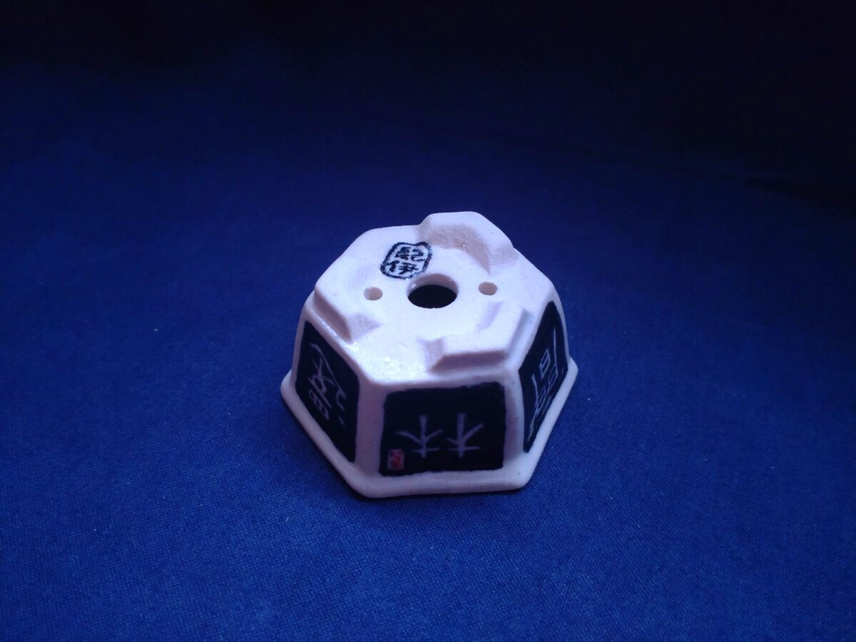 雰囲気抜群！墨弾き！紀伊《染付六角鉢》 現代小鉢作家展入選作家 紀伊 豊田美保子 絵付鉢 墨絵付 墨弾 _6