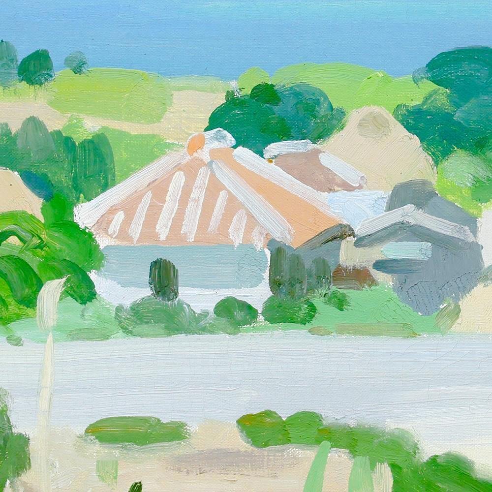 真作】【WISH】中村琢二「沖縄の海」油彩 10号 ◇癒しの沖縄・海辺の町