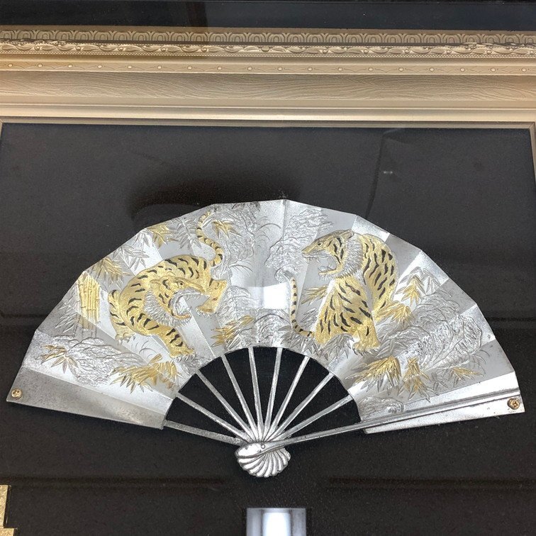 純金純銀 鍍金保証 寿シリーズ 額装 扇子 山水画 雲峰 置物 インテリア
