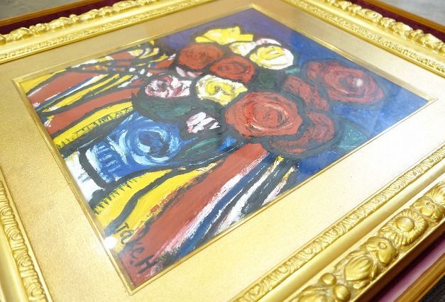 ☆真作保証【林武「薔薇」】10号 直筆サイン 額寸 縦88cm×横80cm×厚さ