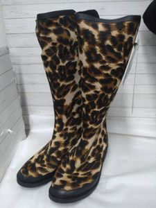 【09】 レインシューズ ラバーシューズ 雨靴 長靴 レインブーツ レオパード　Mサイズ
