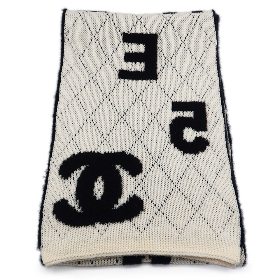 CHANEL シャネル ココマークマフラー AA7766 BO6531 NE805 カシミヤほか ブラック×ホワイト 丸万質舗(カシミア ...