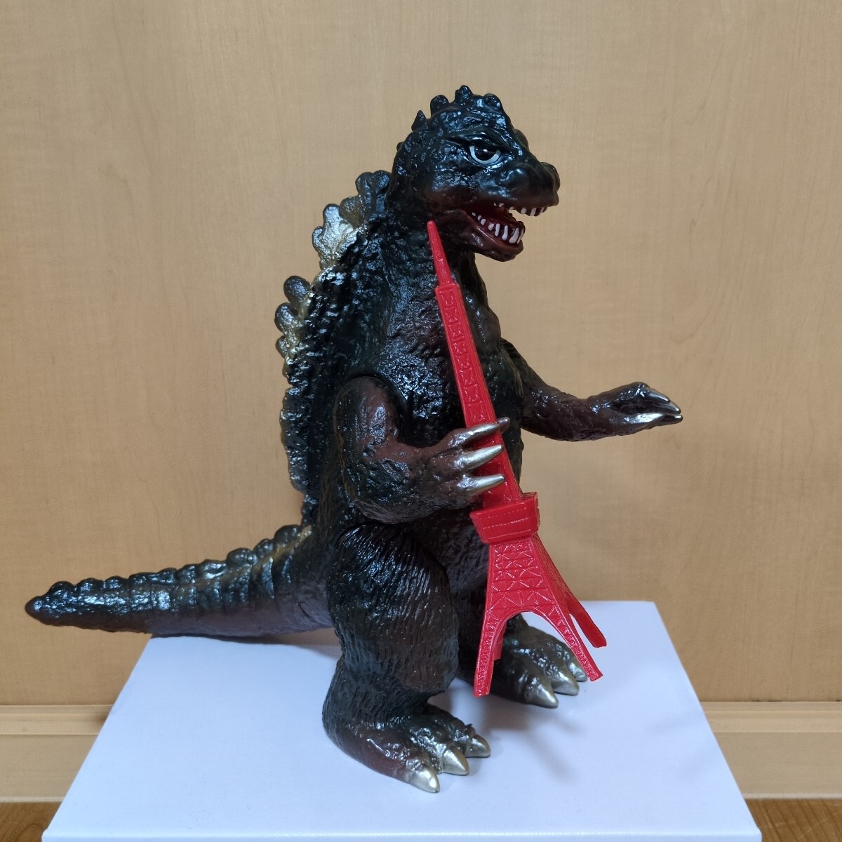 開封品 ブルマァク ジャイアントゴジラ 茶色 深緑 東京タワー付 ソフビ