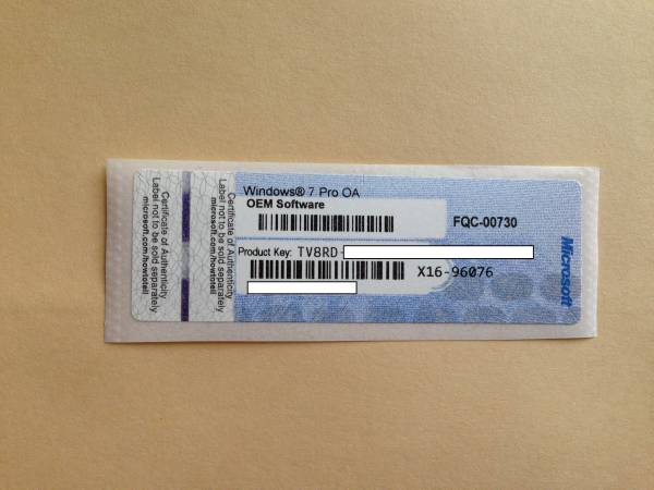 ★認証保証★Windows 7 Pro　SP1　COAシール★B16_1