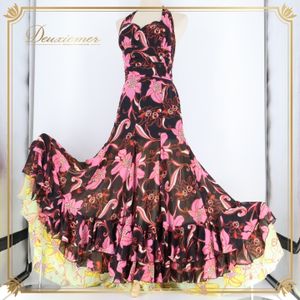 フラメンコ 衣装 ワンピース ドレス フリル ボランテ 黒 ピンク リボン ブラック系 イエ