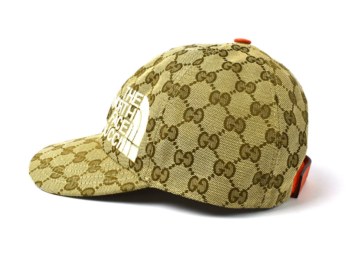 220879 GUCCI グッチ THE NORTH FACE ノースフェイス キャップ 帽子 672155 キャンバス レザー ベージュ ...