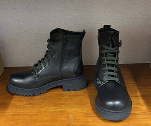 新品☆BUENO★高級ソフト本革製レースアップショートブーツ☆黒☆23.0㎝