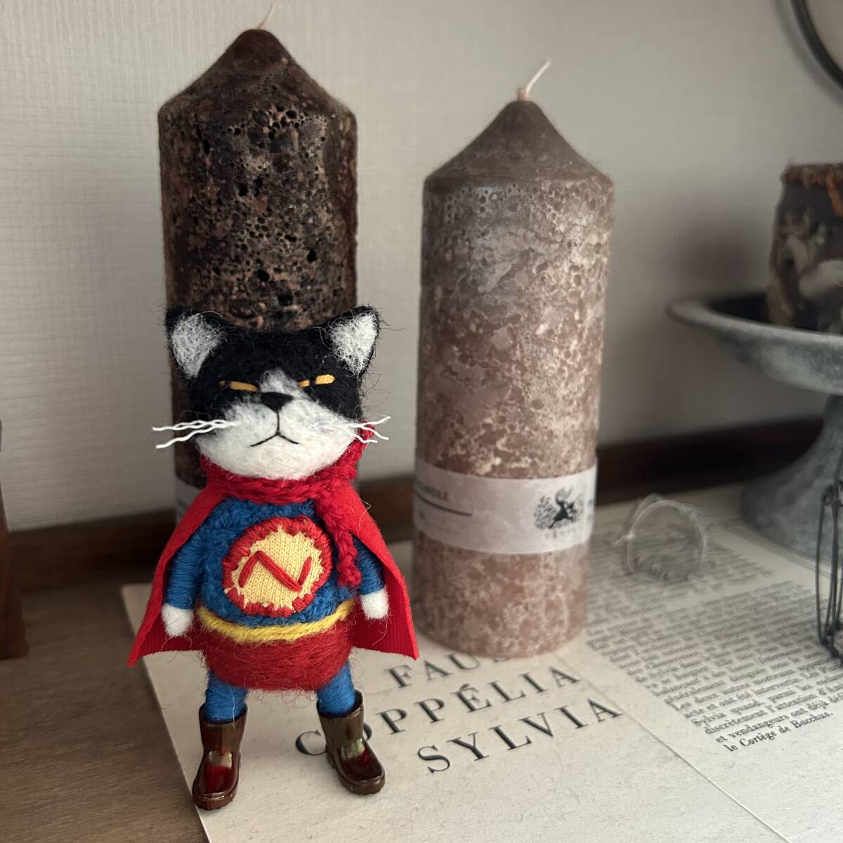MTK SHEEP 羊毛フェルト 猫 ハンドメイド スーパーにゃん(羊毛フェルト
