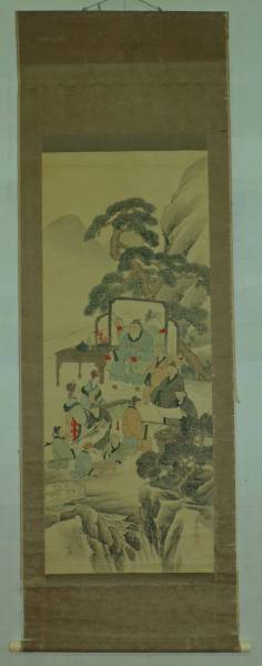 ■誠和■肉筆■森寛斎・『琴棋書画図』・軸先象牙・掛軸/A566■