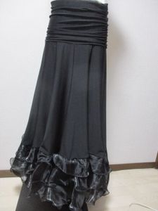 社交ダンス　ICHIOKU　黒★裾オーガンジフリル￣ボリュームスカート