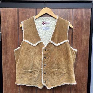 70s ムートン ボア ベスト 裏ボア スエード 本革 L ブラウン ヴィンテージ レザーベスト