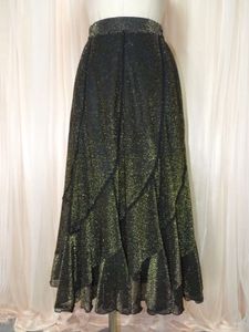 1-140☆Fashion Village*黒地にゴールドラメ*社交ダンス*エスカルゴフレアスカート/フリ