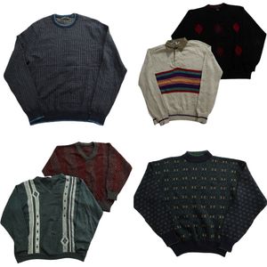 古着卸 まとめ売り 総柄 セーター 6枚セット (メンズ L ) チェック Ｖネック ニットポロ