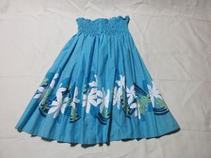 B-482★フラダンス♪ブルー系/ハワイアン/パウスカート/4本ゴム/丈約71㎝★