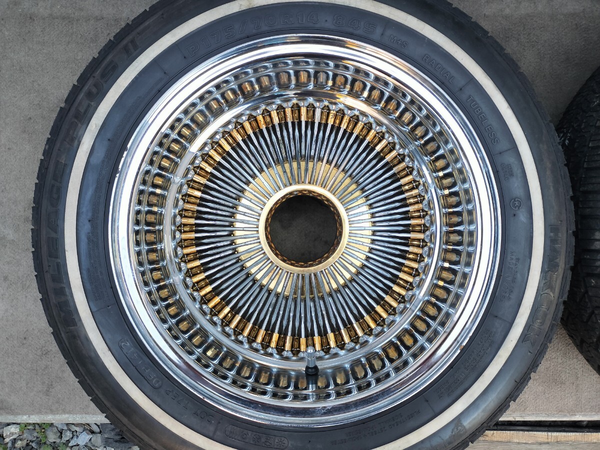 ワイヤーホイール 14インチ 14×6J 7J 175/70R14☆ホワイトリボン 深