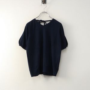 トゥービーシック TO BE CHIC バックリボンパフスリーブVネックニット 40＼ネイビー プル