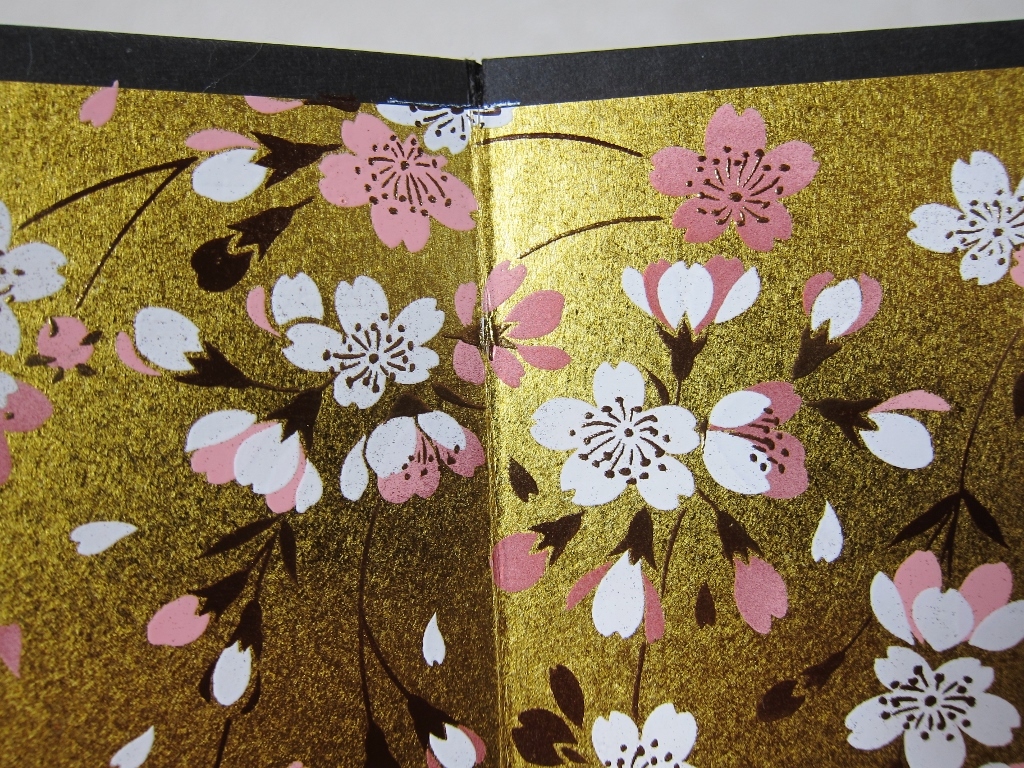 未使用 ミニ屏風「蒔絵金紙屏風 しだれ桜」桜柄×金彩 紙屏風 (一扇19