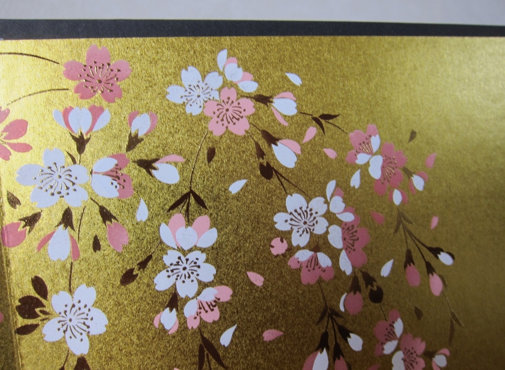 未使用 ミニ屏風「蒔絵金紙屏風 しだれ桜」桜柄×金彩 紙屏風 (一扇19