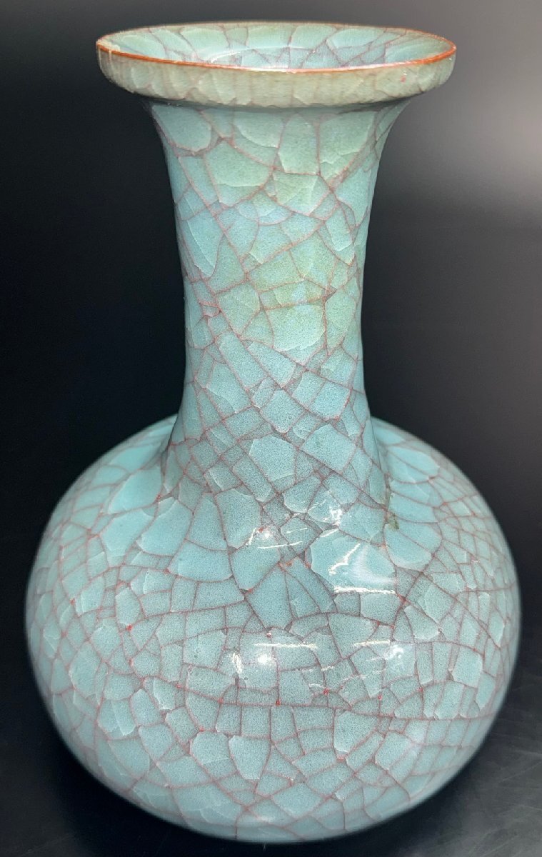 江】人間国宝 清水卯一 青磁氷裂釉壺 直径15cm×高さ20.5㎝ 在銘 古美術