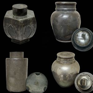 R8165 三越製 純錫 茶入 鎚目 茶心壺 茶壺 錫製 茶入れ 重さ約196.8g