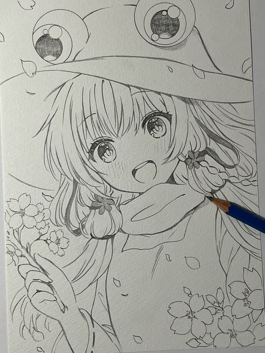 洩矢諏訪子 イラスト 手描き 原画 東方 アナログ ラフ 鉛筆画 (手描き
