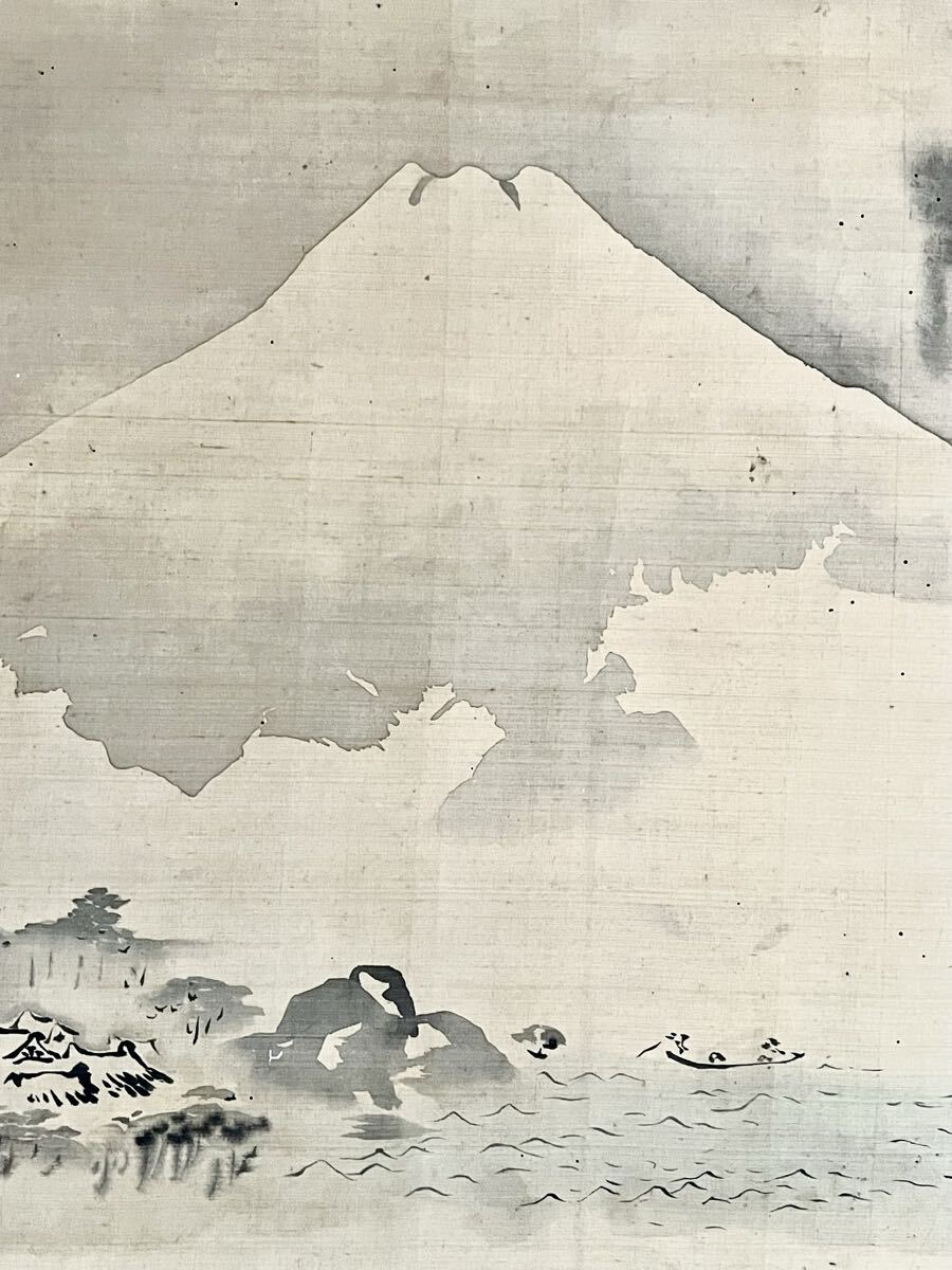 真作】【仙】狩野探幽「富士越龍図」絹本 肉筆 合箱 超大幅 風景画
