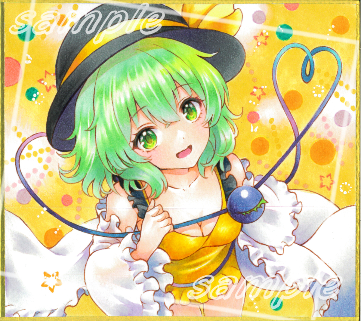 同人手描きイラスト：東方project：古明地こいし：水着：色紙(手描き