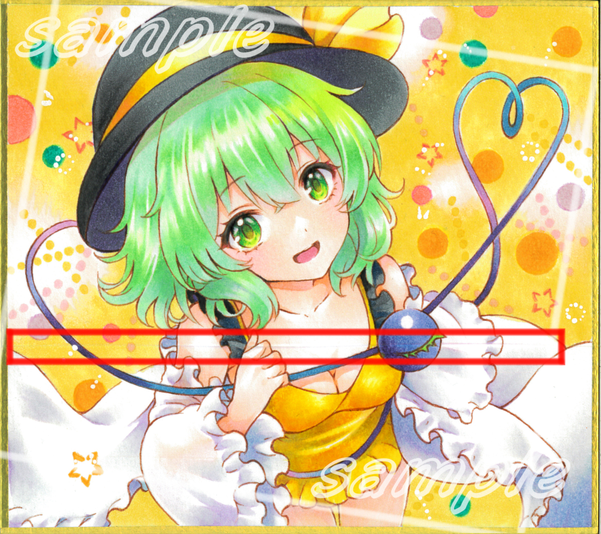 同人手描きイラスト：東方project：古明地こいし：水着：色紙(手描き