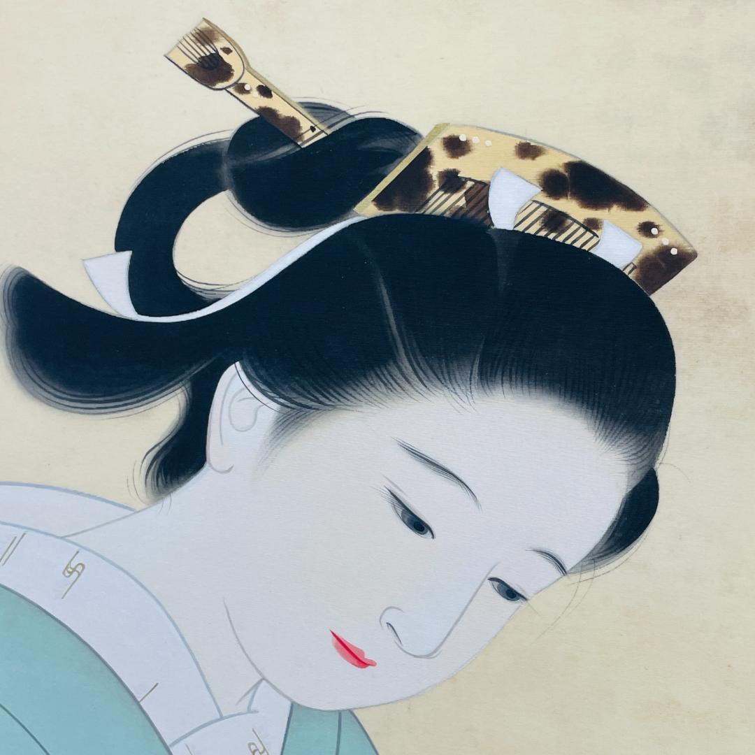 真作保証 白鳥映雪 肉筆 美人画 日本画 落款 額装 女性像 伊東深水門下