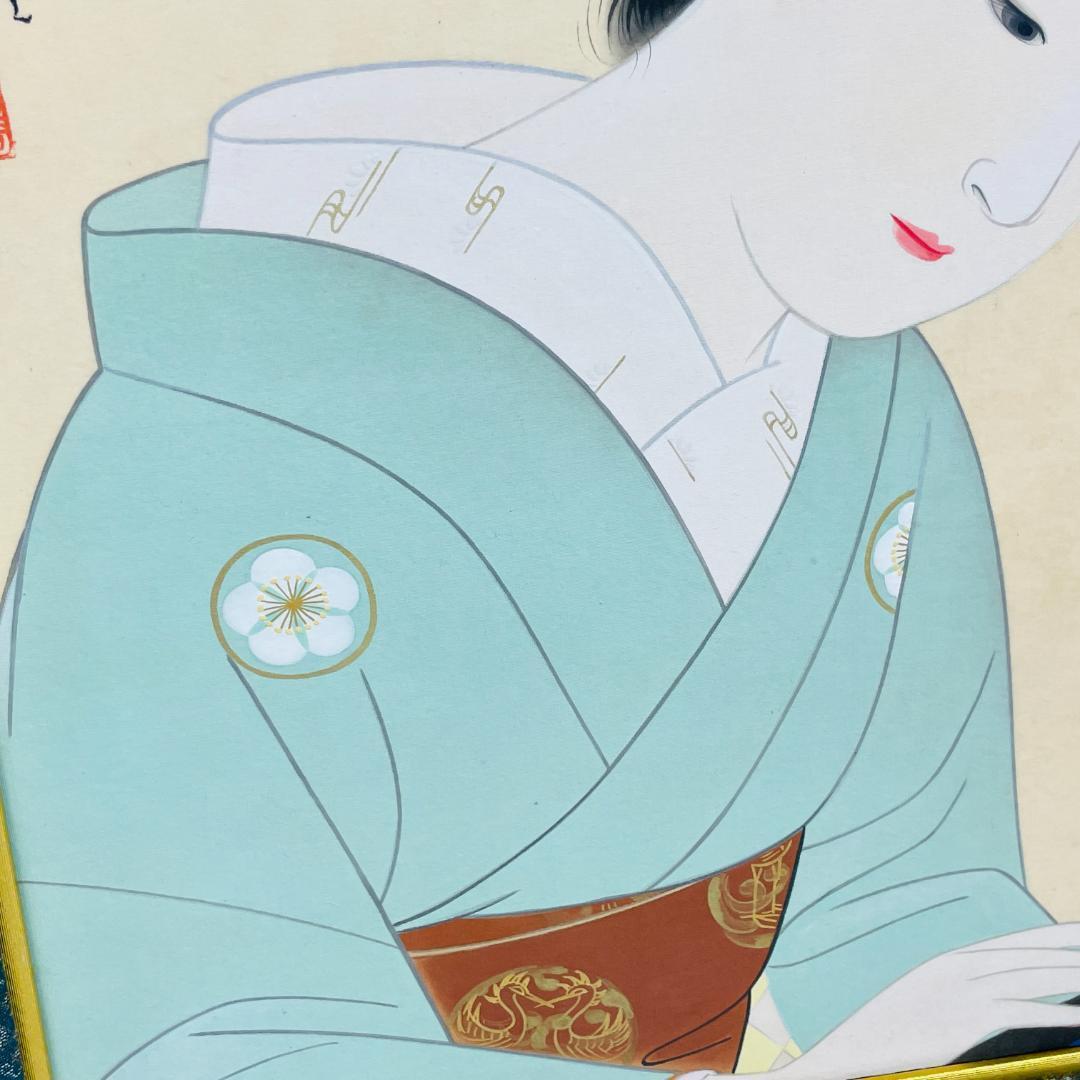 【希少】蔵出し ガラス絵 美人画 額装 日本画 アンティーク 真作保証 白鳥映雪 肉筆 美人画 日本画 落款 額装 女性像 伊東深水門下