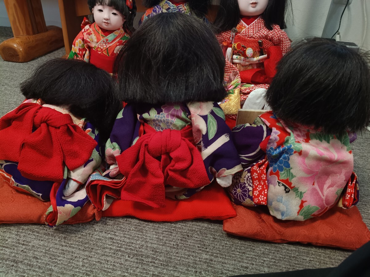 A/29 大型 市松人形 6体まとめて昭和期 工房作 後頭部墨書あり 現状品