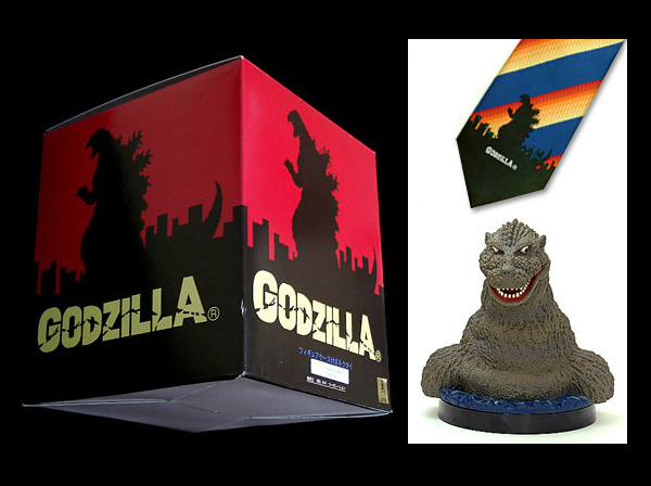 ゴジラ キャラクターネクタイ 青 ブルー 橙 オレンジ ストライプ