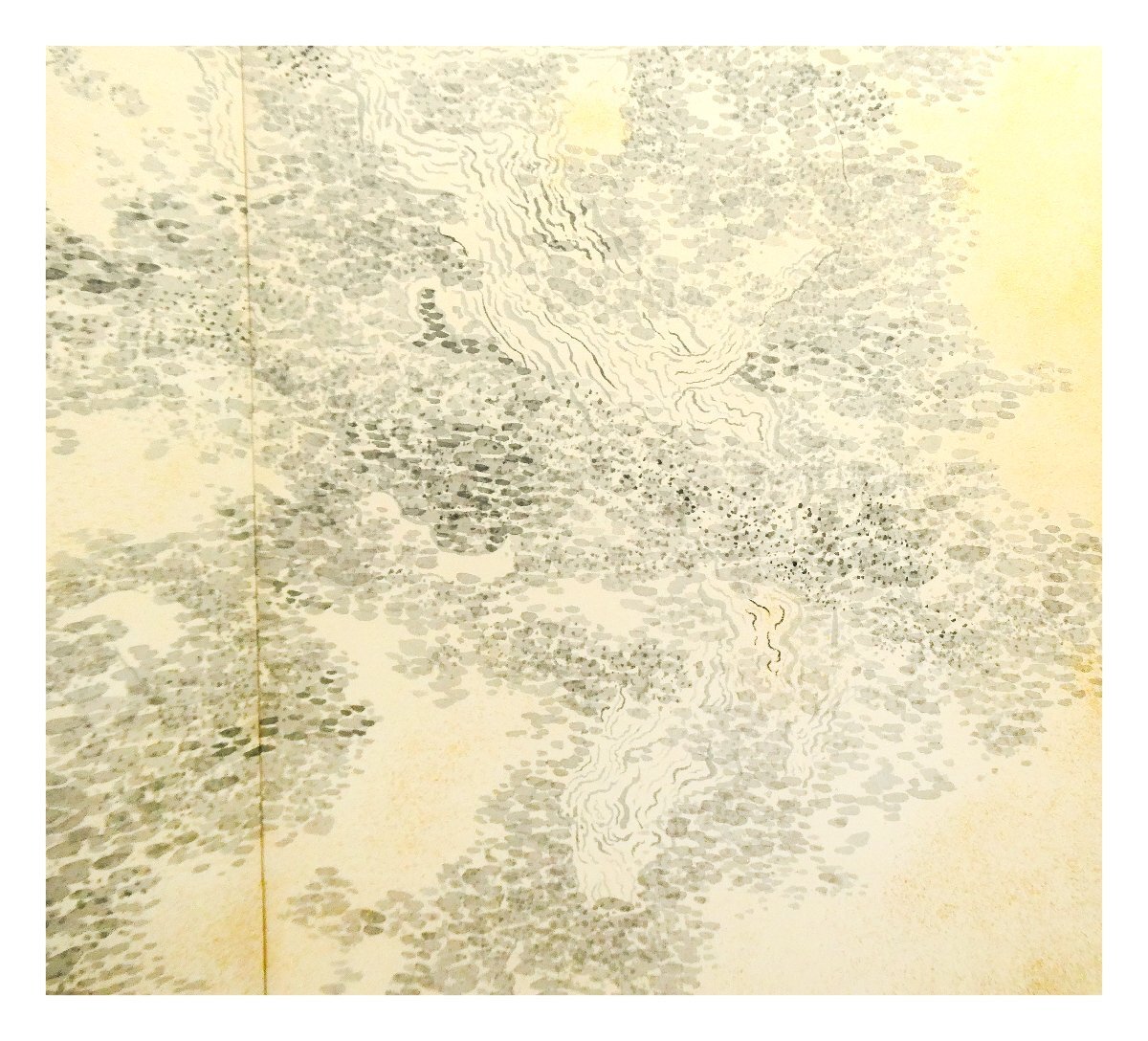 祥【真作】 八木幾朗「 天上の海 」 大型作品 日本画 屏風 二曲一隻 次