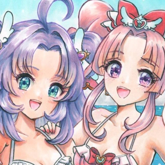 な*る様 手描きイラスト　名探偵プリキュア キュアアンサー 名探偵プリキュア キュアアンサー&キュアミスティック 水着 原画
