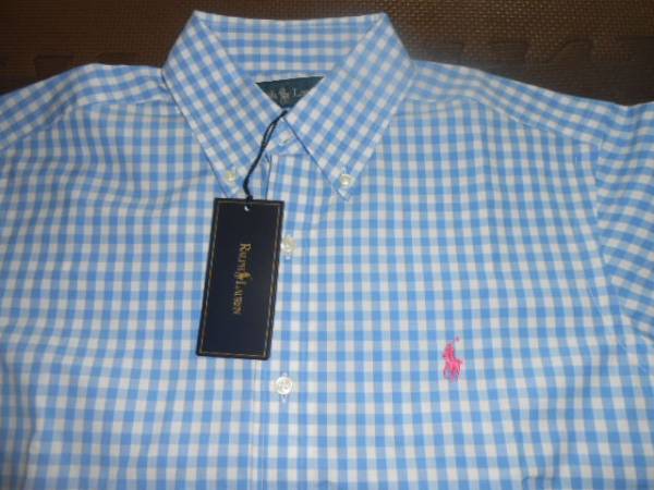 切手可■ラルフ■新品S 水色×白ギンガムチェック半袖シャツ