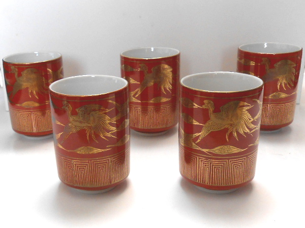 九谷焼★永楽 湯呑 鳥文様 5個セット