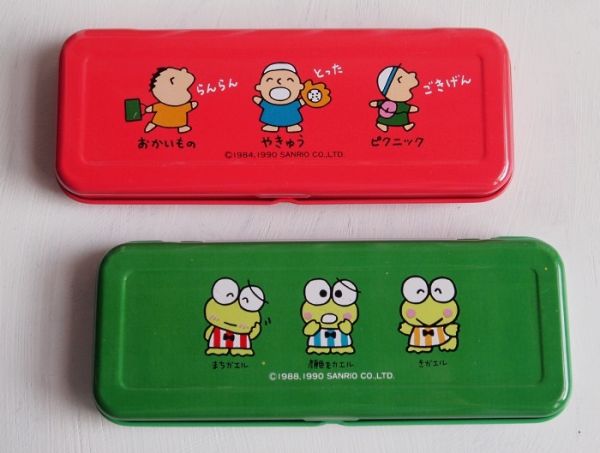 昭和レトロ 缶ペンケース2点 けろっぴ たぁ坊 サンリオ筆箱 (けろ
