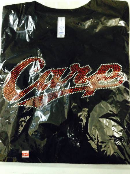 カープ女子　ラインストーン　Carpロゴ　Ｔシャツ　黒　M