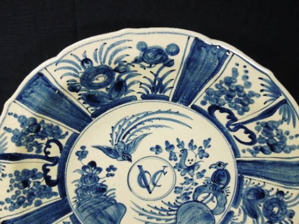 ◇東インド会社 古伊万里 染付【VOC 花鳥紋】大皿40cm里帰り品◇ -