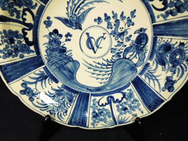 ◇東インド会社 古伊万里 染付【VOC 花鳥紋】大皿40cm里帰り品◇ -