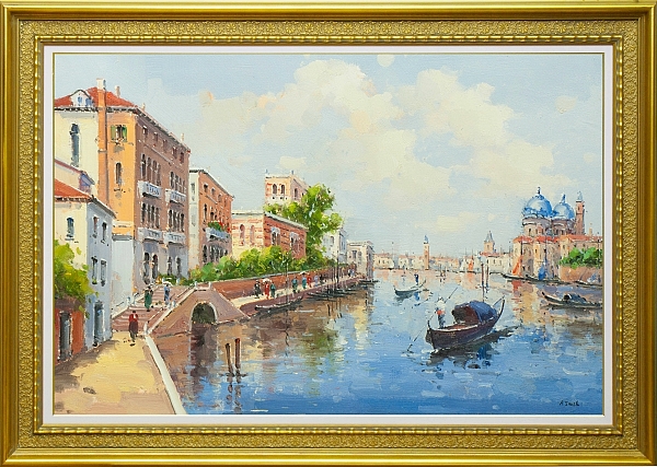 大作！世界遺産の街！【肉筆保証】 油絵 額付 30号 ヴェネツィア