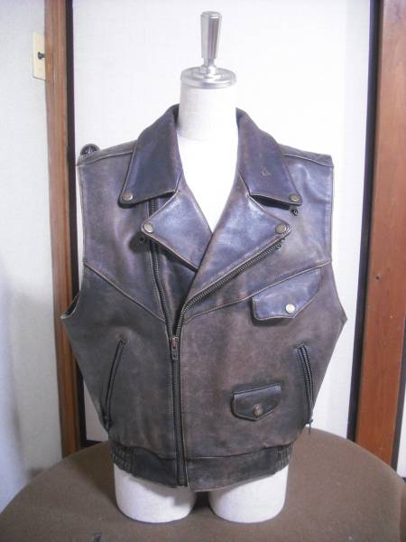 ライダース　革ベスト　茶色