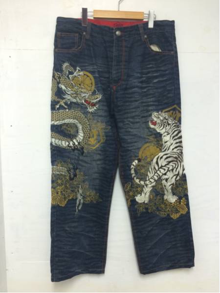 華鳥風月 和柄 龍 虎 w100 38サイズ 刺繍 デニム